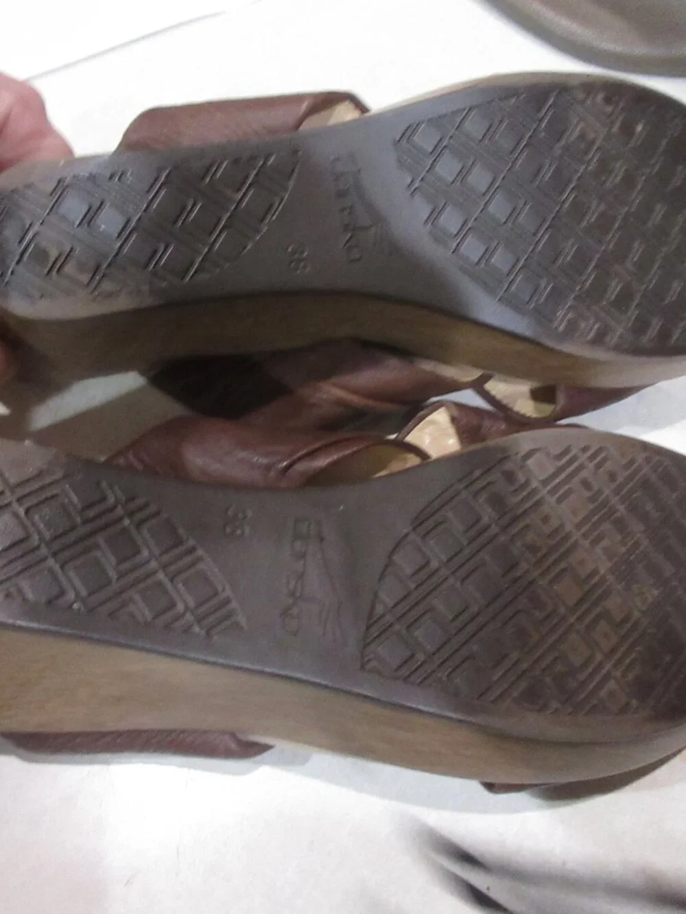 dansko slide wedge brown leather sandals open toe 38 7.5